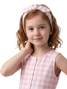 Mud pie pink and white gingham waterproof baby girl headband